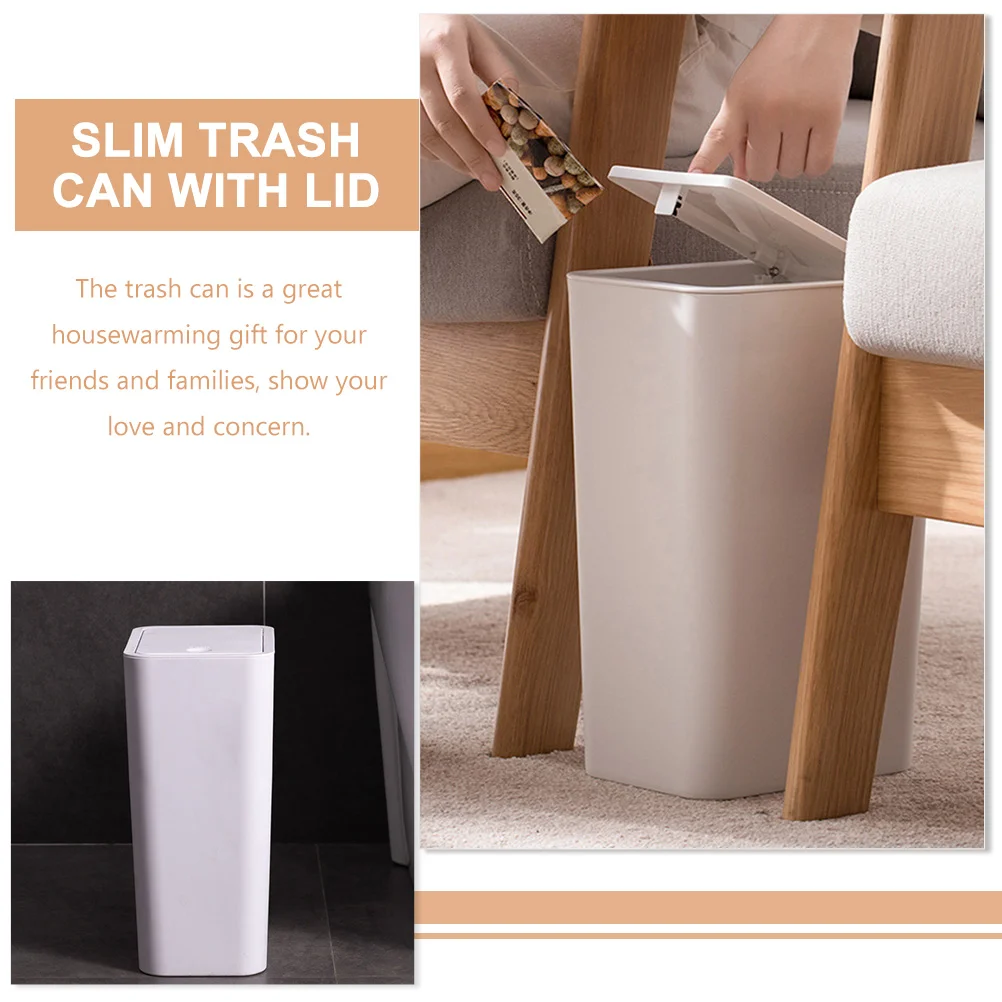 Trash Can Lid Square Rectangle Household Litter Kitchen White Room Narrow Bathroom Office