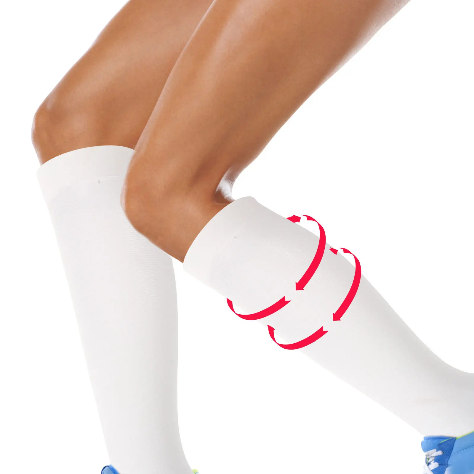 1 زوج تنفس جوارب ضغط المرأة الأبيض جوارب طويلة إلى الركب لمنع تورم الساق ممرضة العمل تحول طويلة الأمد