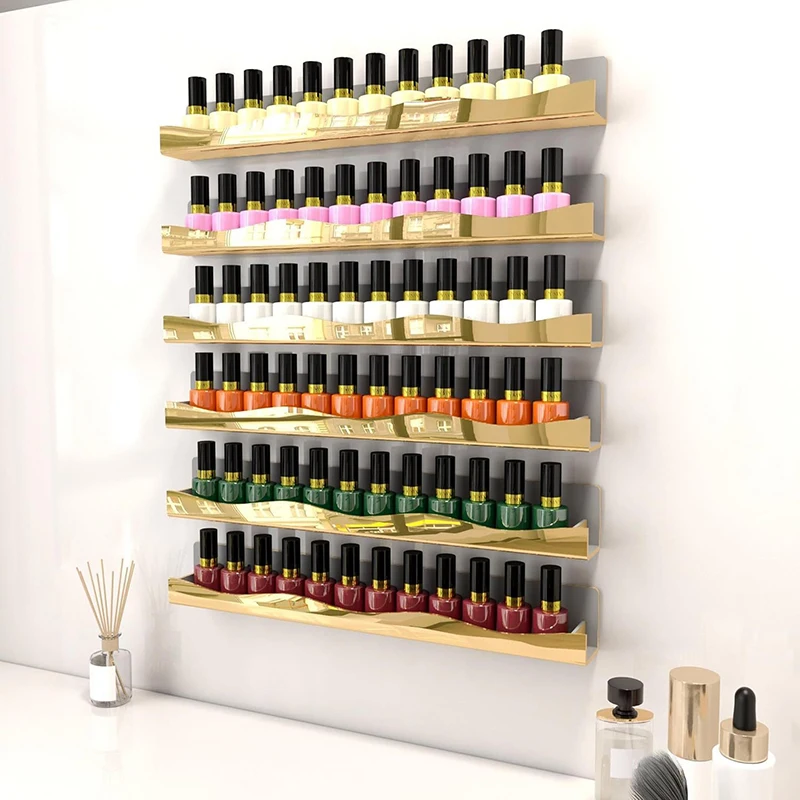 2 ชิ้น 15 "เล็บ Rack ติดผนังชั้นวางทองเงินอะคริลิค Organizer อุปกรณ์เล็บสําหรับเล็บ Techs, จอแสดงผลที่ยอดเยี่ยม