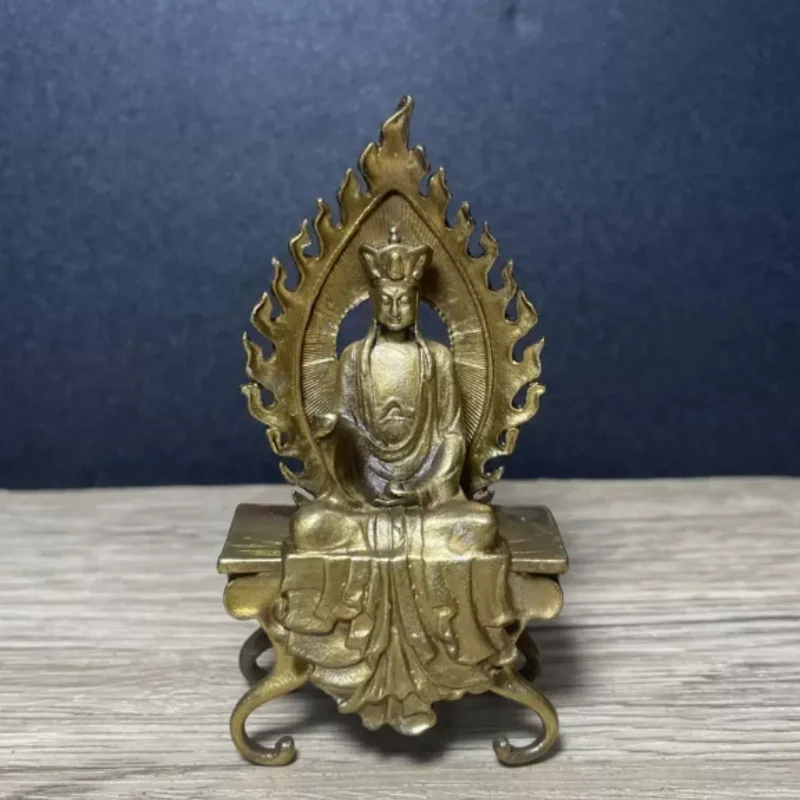 Antique copper collection with backlit bench Buddha Ksitigarbha Bodhisattva home decoration Chinese style handicraft ornament
