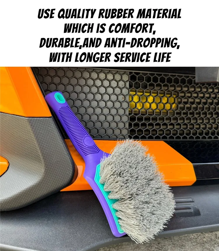 Lucullan XL Große Felgenbürste mit ergonomischem, rutschfestem Gummigriff und weichen Borsten für die Detaillierung und Reinigung von Autoreifen und Felgen. – Detail 5