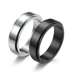 Fidget Anxiety Spinner Ring Black Silver Color Stainless Steel Rotatable Spinning Anti Stress Rings for Men Women Jewelry Gift