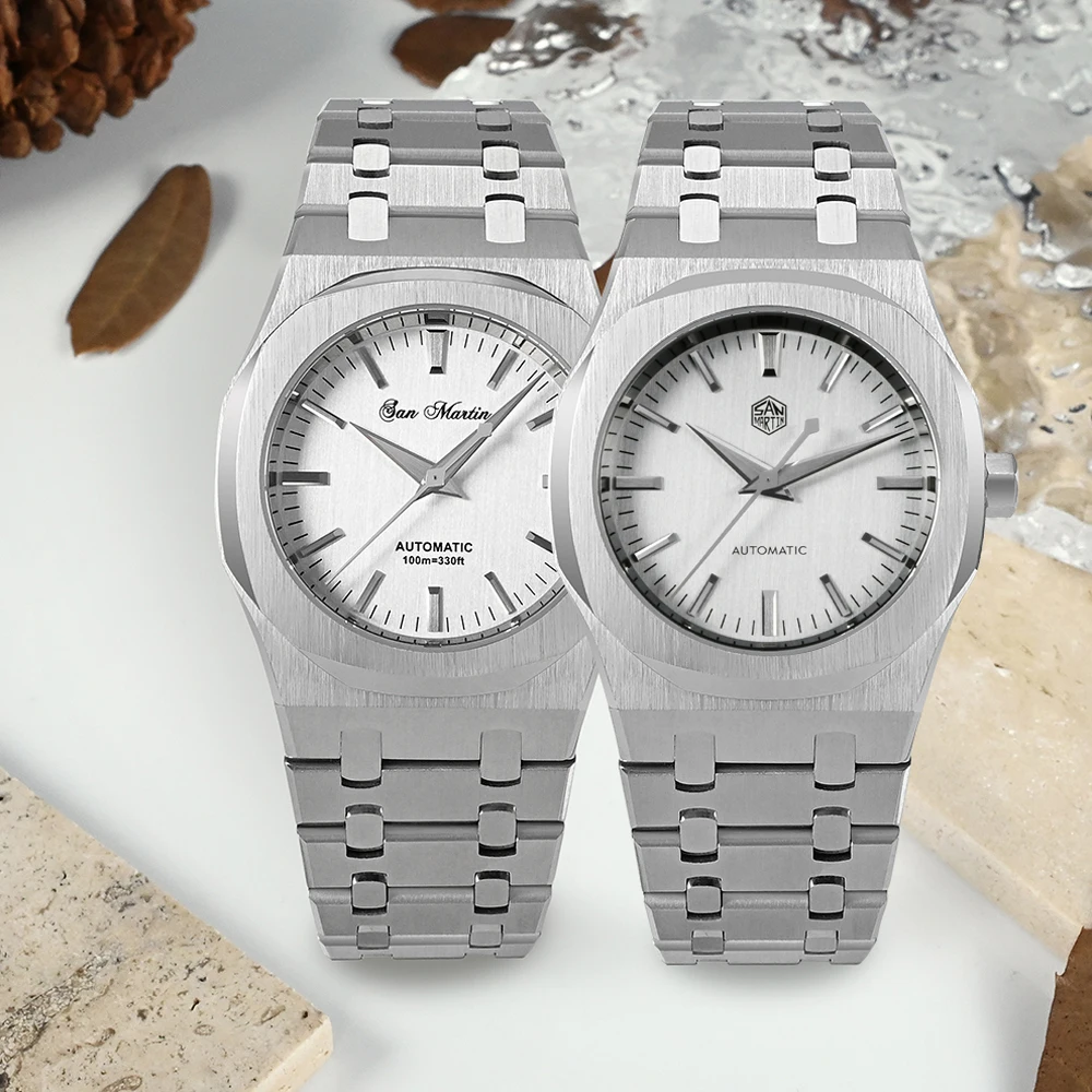 San Martin 38,5 mm Eiche Luxus-Herrenuhr Miyota 9015 mechanische Uhren mit Automatikaufzug, Saphirarmband, 100 m wasserdicht, SN0013