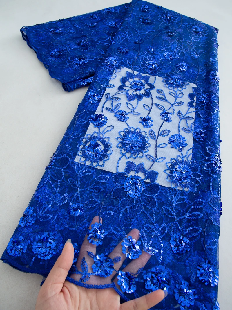 

2025 African High Quality Embroidery Lace Fabric Nigerian French Tulle Sequins Organza 2.5 Yards for Wedding Party Dresses 4528