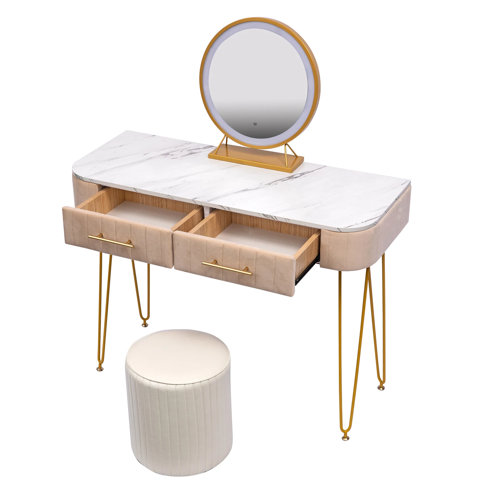 39.4" Flannel Soft Roll Makeup Vanity Set with  Soft Roll Makeup Table, 15.8" Touch Control 3 Brightness Options LED Mirror