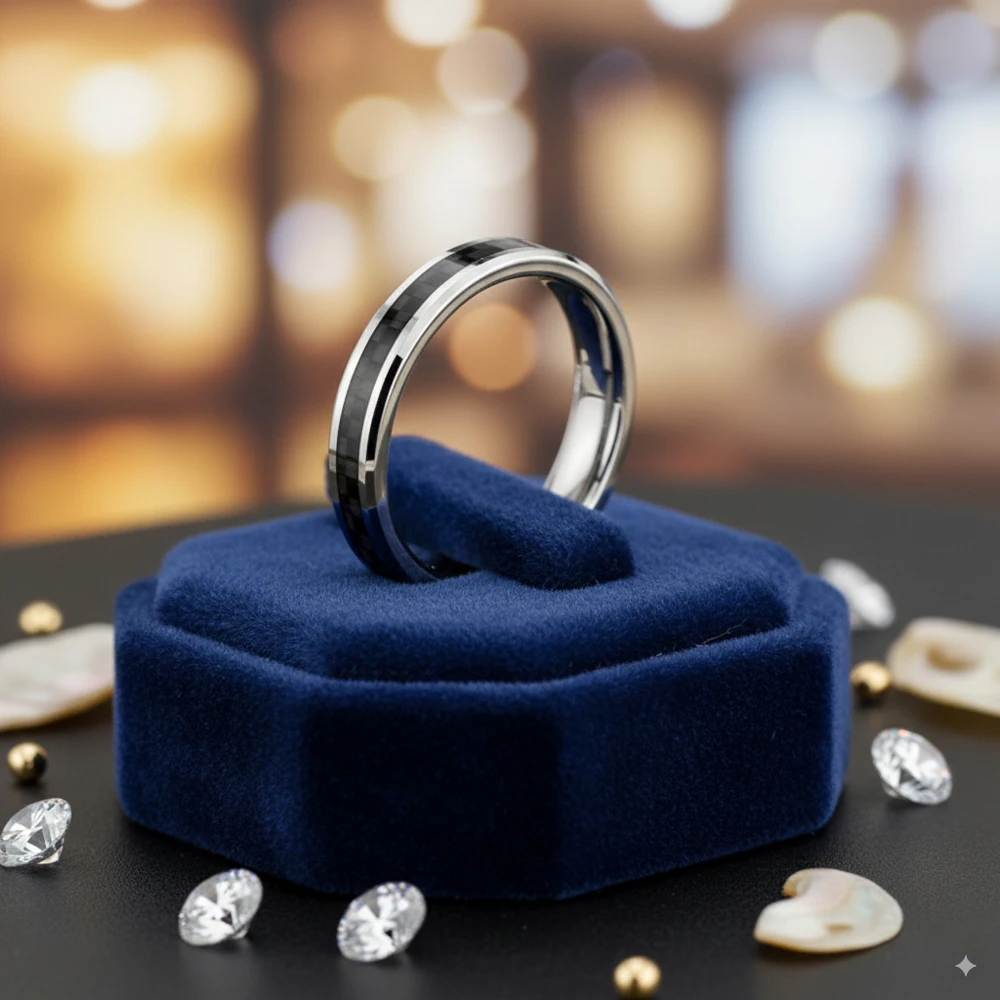 عالية الجودة 4mm ألياف الكربون الأسود خاتم الزواج مشطوف مصقول الكلاسيكية الرجال مجوهرات من صلب لا يصدأ هدية للذكرى السنوية #4