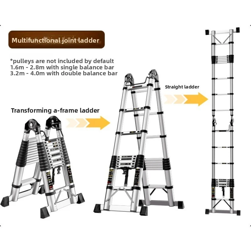 Multi functional thickened aluminum alloy telescopic ladder, foldable zigzag ladder, anti slip telescopic straight ladder