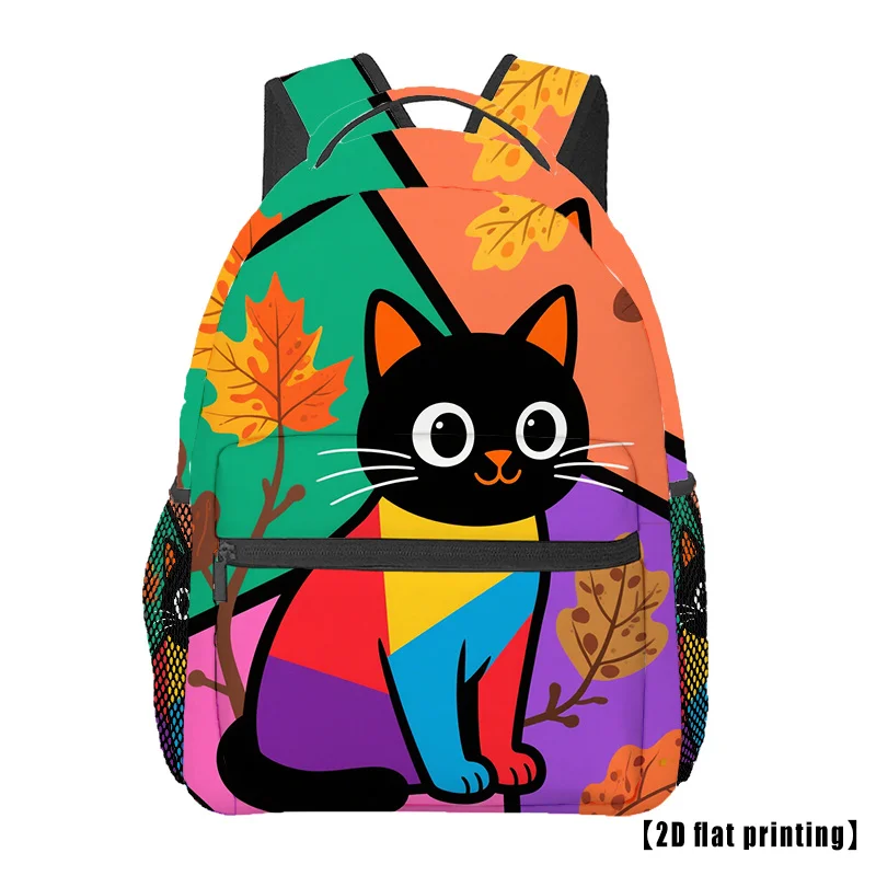 Colorful Black Cat Autumn Backpack Maple Leaf Print Casual Lightweight Daypack for School Cat Lovers
