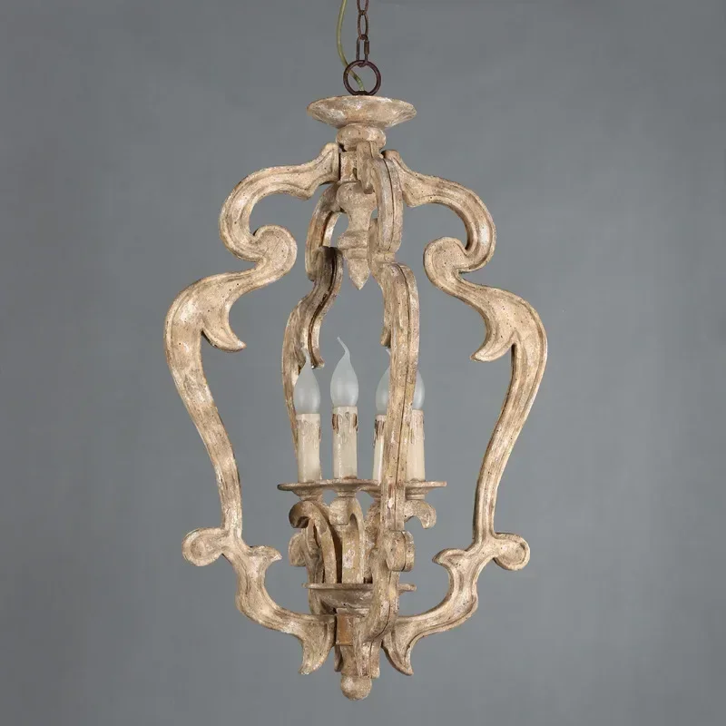 French Style Solid Wood Vintage Pendent Lamps Living Room Dining Room Bedroom Homestay Chandelier Villa Personalized Droplight