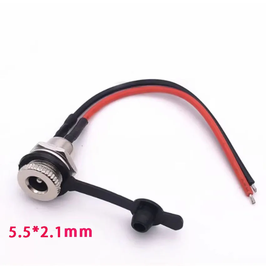 5.5 x 2.1mm 5.5 x 2.5mm DC Power Socket Threaded Female Connector Adapter With 10AWG Cable Wires 10CM