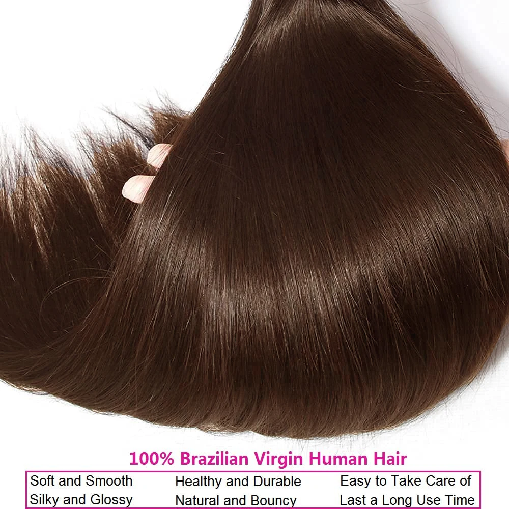 Pacotes de cabelo humano retos castanho chocolate, extensão do cabelo, 100% cabelo humano, cor #4, 18-30in