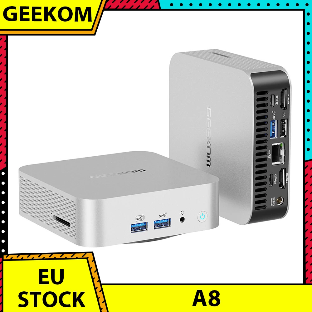 GEEKOM A8 AI Mini PC, AMD Ryzen 7 8845HS 8 Cores Max 5.1GHz, 32GB RAM 1TB SSD, WiFi 6E Bluetooth 5.2, 3*USB3.2 Type-A 1*USB2.0