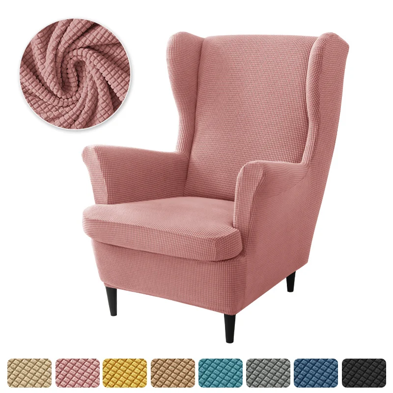 

Polar Fleece Wing Chair Cover Stretch Wingback Sofa Covers Elastic Single Armchair Cover with Cushion Cover Furniture Protector