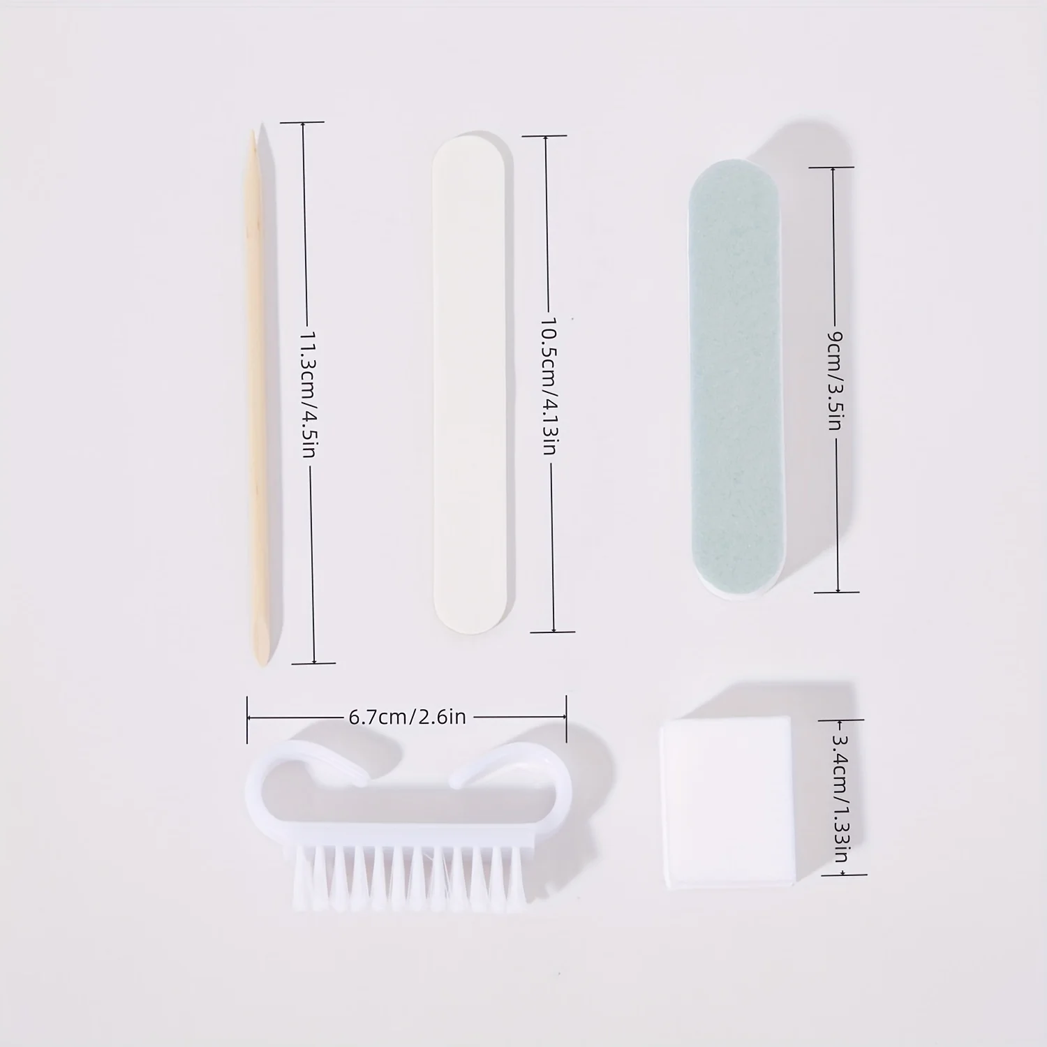 Manicure Pedicure Set, Mini Nail File & Stick Kit, Dual-Sided Wood Pusher, Cleaning Tools, Nail Brush Included