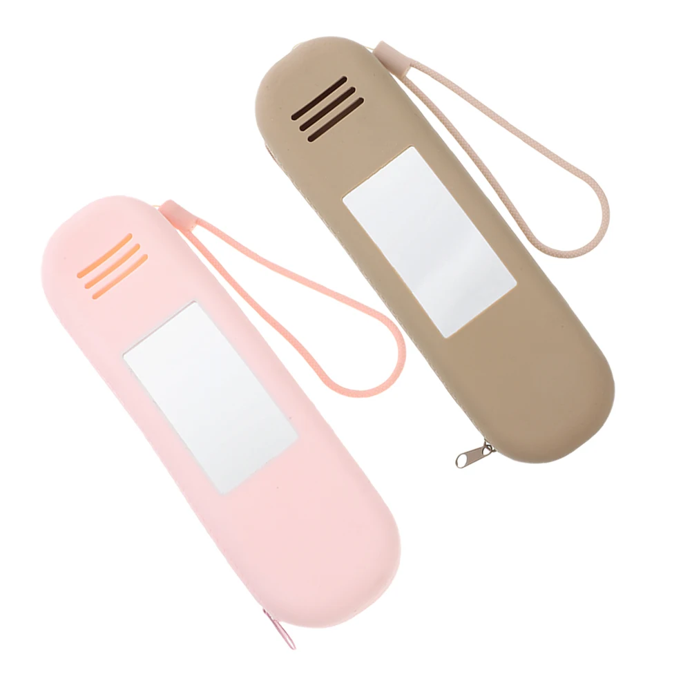 

2pcs Makeup Brush Bag Travel Holder Pink Khaki Silicone Rope Lightweight Reliable Practical Storage Use Fine