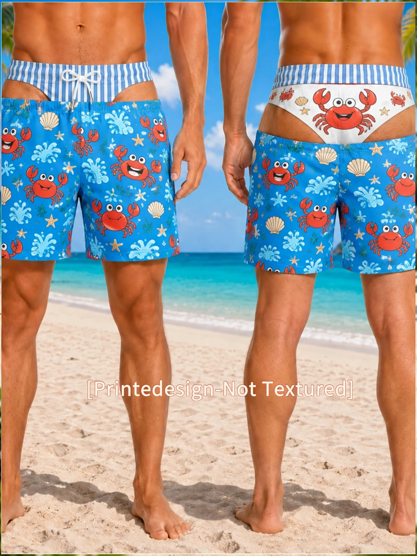 Men's Fun Cartoon 3D Crab Printed Beach Shorts Breathable Large Pants Loose Shorts Gift for Friends