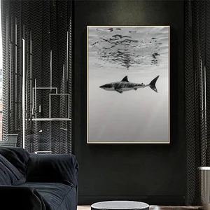 Posterler, modern, hayvanlar, siyah ve beyaz, balina köpekbalığı tuval ve baskılar, resim duvar oturma odası, ev dekor, hiçbir çerçeve 8 ana satış tablosu tubarao-no. 6