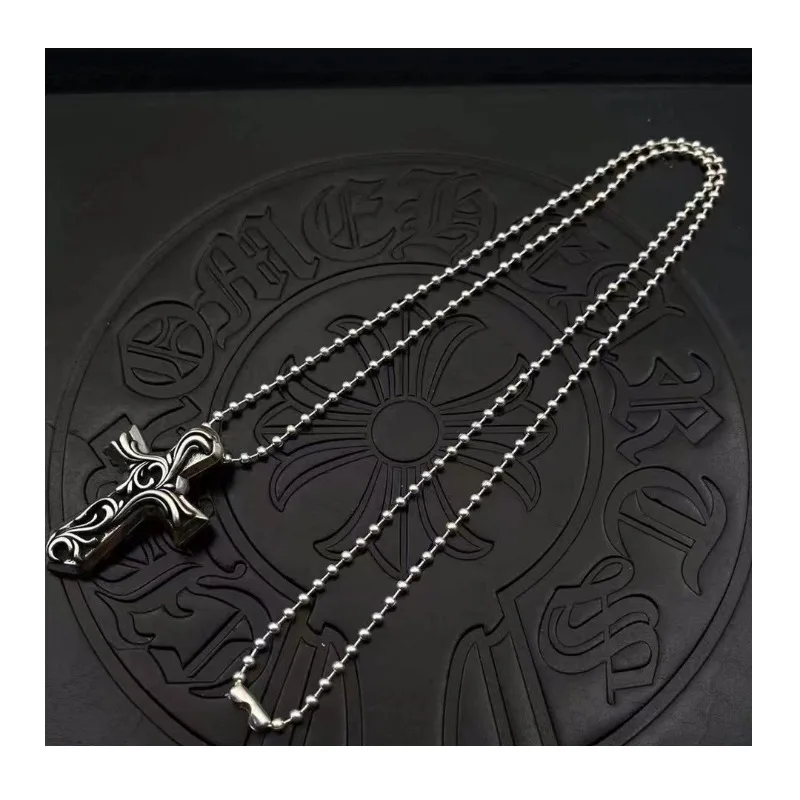 

Punk Hip Hop Urgan Vine Cross Necklace Thai Silver Premium Autumn Winter Sweater Chain Accessories