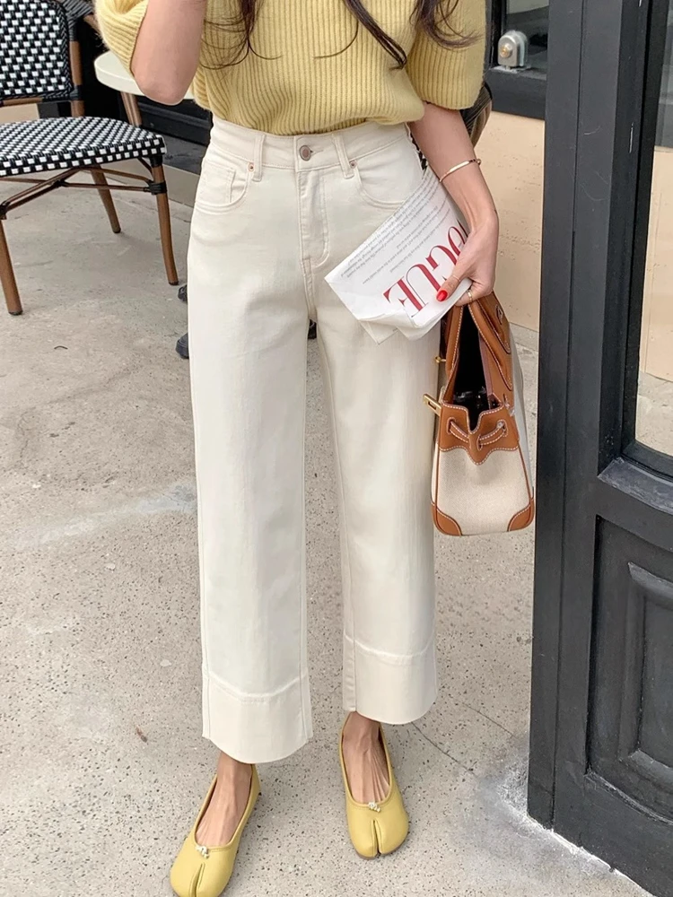 High Waist Wide Leg Jeans Women's Summer Style 2025 Euro Fashion High Waist Khaki Straight Leg Nine Point Pants Ladies' Jeans