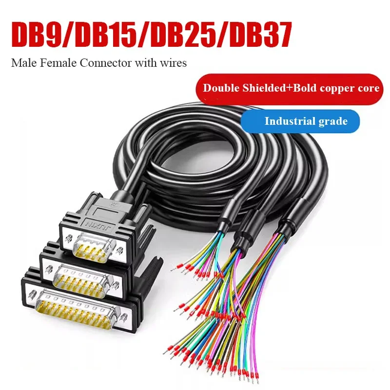 DB9 DB15 DB25 DB37 Terminal Line Industrial 9/15/25/37Pin Connector Cable Male Female Shielded DB 9 15 25 37 RS232 Serial Cable