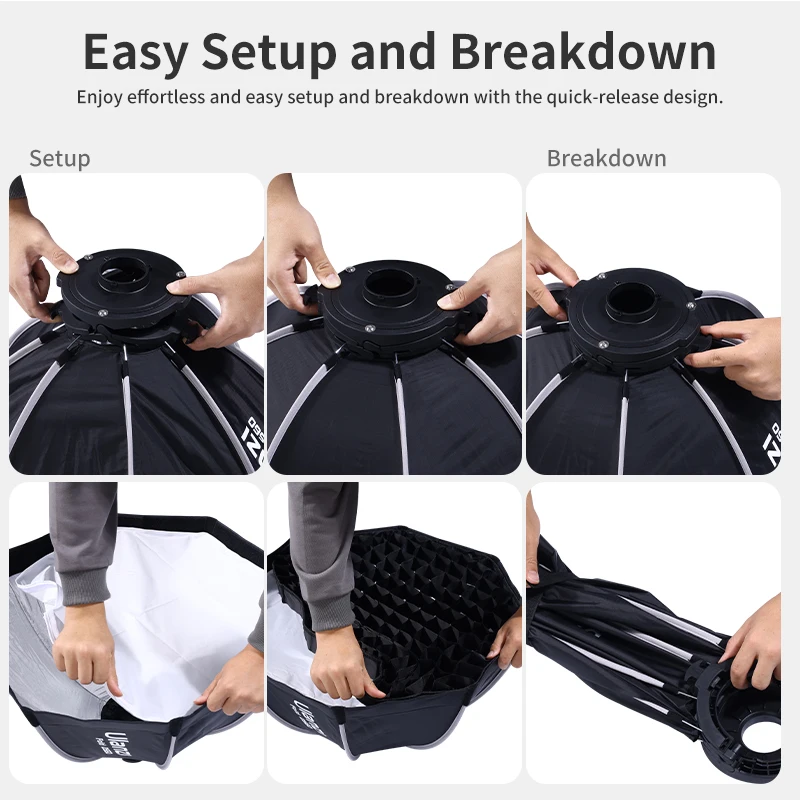 Ulanzi LAS002 40cm 60cm Foldable Octagon Softbox with Mini Bowens Mount Honeycomb Grid Reflector Umbrella Softbox for FlashLight