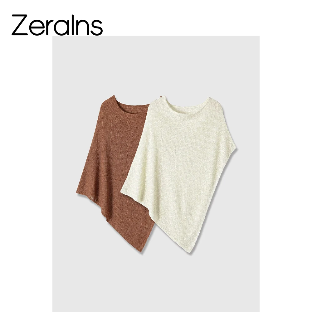 ZERAINS 2026 Summer New Women's Fashion Versatile One Collar Asymmetric Metal Thread Cloak Coat