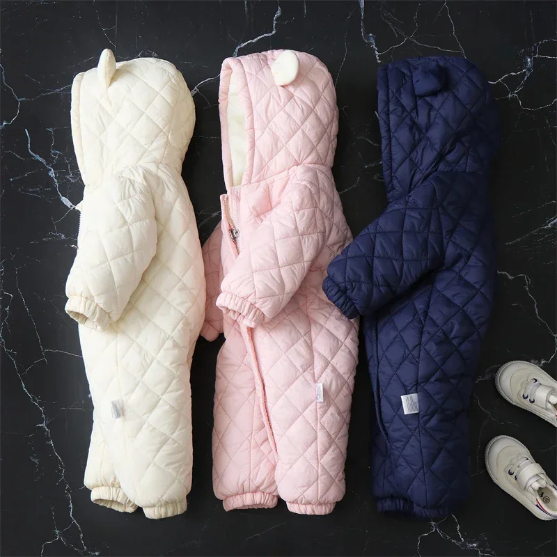 Newborn Baby Rompers with Ears Winter and Autumn Infant Jumpsuit Cotton Inside Plus Velvet Warm Hooded Baby Clothes 0-18 Months