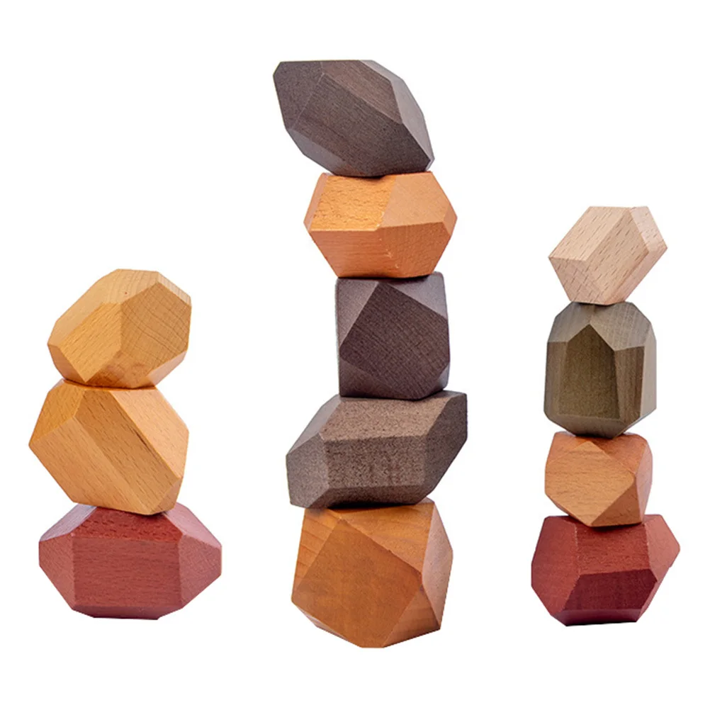 Vaguelly 1 لون الصخور شكل فارز التراص اللبنات التعليمية الطوب الخشبي لعبة ألغاز الحجر للأطفال