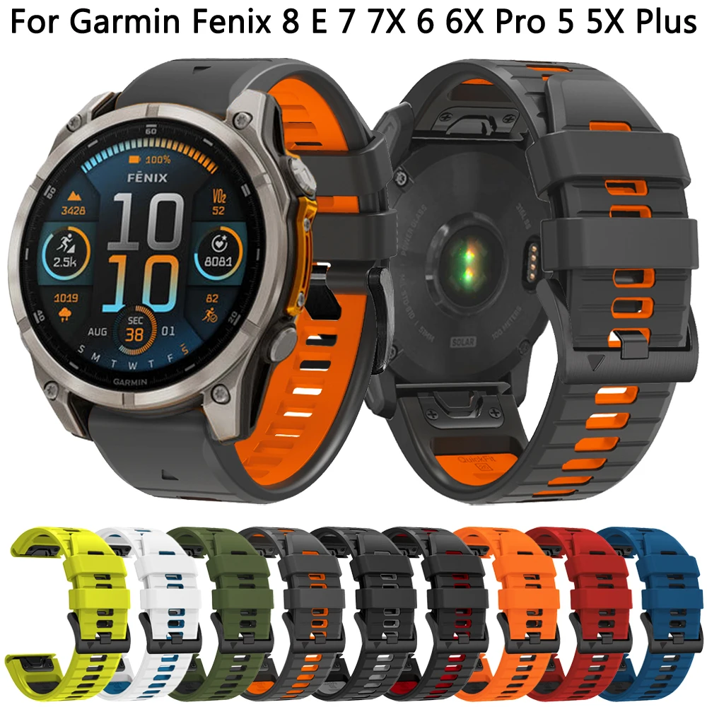 Силиконовый ремешок для часов 26 мм 22 мм для Garmin Fenix 8 E 7X 7 6X 6 Pro 5X 5 Plus 945 955 Enduro 3 Quickfit, аксессуары для браслета