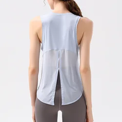 Women Sport Vest Sleeveless T-shirt Loose Yoga Shirts Thin Mesh Breathable Running Shirts Quick Dry Gym Fitness Tank Top Blouse