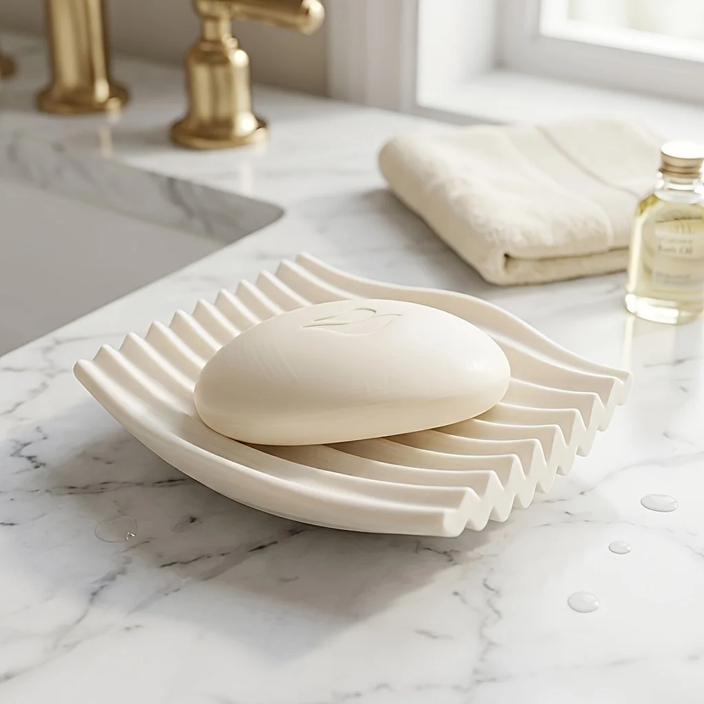 1pc Modern Wavy Soap Dish, Creative Soap Tray, Minimalist Bathroom Vanity Soft Decor,Kitchen Sponge and Scouring Pad Organizer