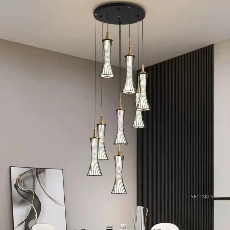 

GHJUYIOL Modern creative pendant light, personalized design, duplex hollow dining room light, living room pendant light