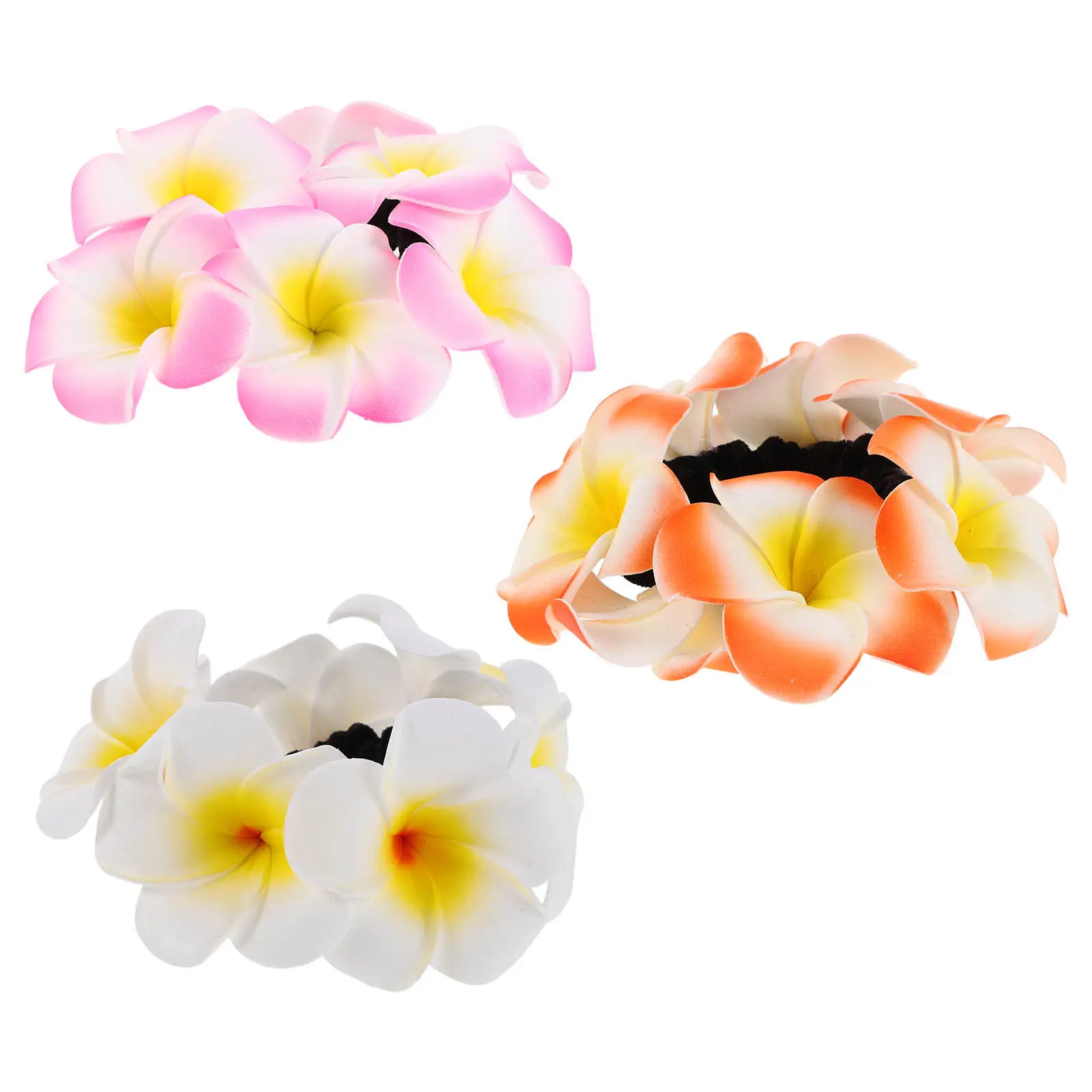 

3Pcs Simulated Flower Hair Elastics High Elasticity Plumeria Hair Ties Boho Floral Headbands for Wedding Party Vacation Bridal