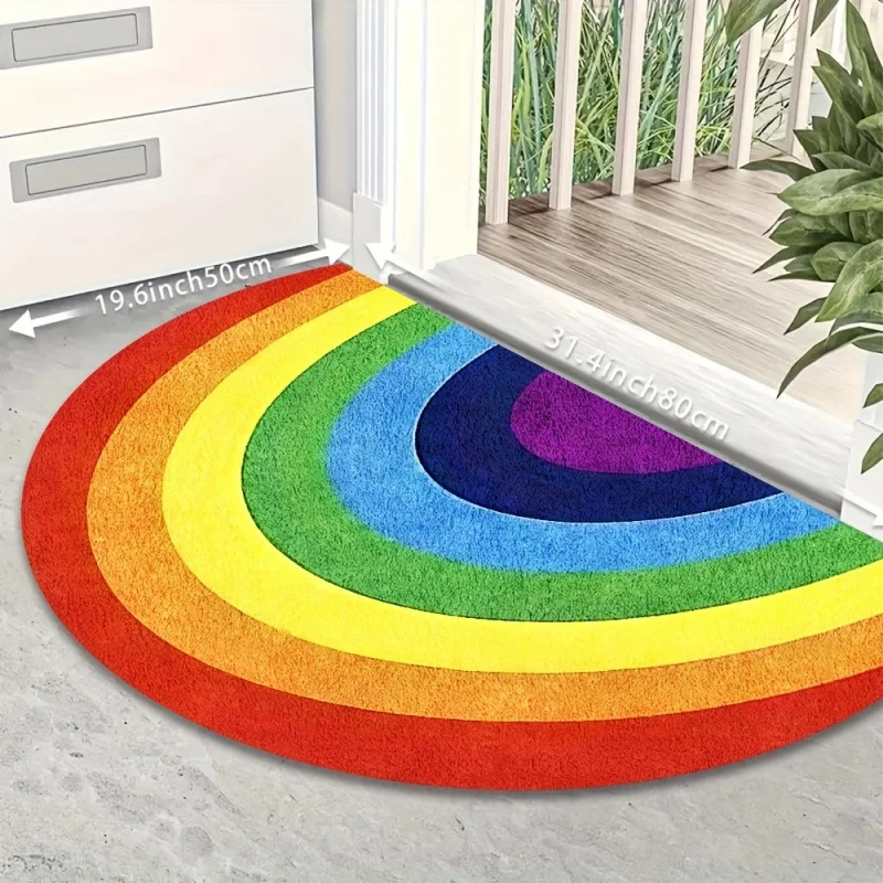 VIKAMA Rainbow Half-Circle Doormat: Easy-Care, Non-Slip Entryway Mat for Hallways, Bathrooms, and Home Decoration