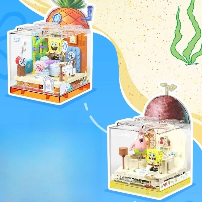 셈보 스폰지밥 파인애플 하우스 블록 창의력 퍼즐 수제 조립식 레스토랑 트렌디 장난감 모델 장식품 선물