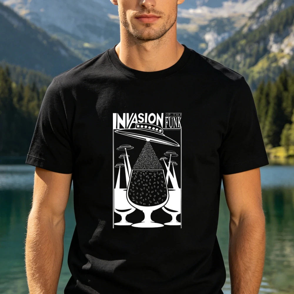Craft Beer Tshirt Invasion of The Funk Beer Drinker Lover Shirt UFO Invasion Beer Graphic Tee Funny Sci Fi Unisex Cotton Tops