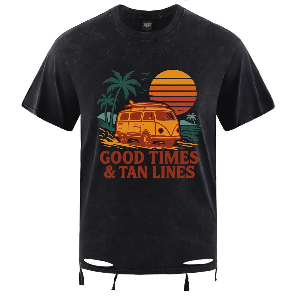 

Good Times Tan Lines Washed Holes Мужские футболки Повседневные футболки в стиле хип-хоп Топы Разноцветная хлопковая спортивная одежда Модная мужская футболка с коротким рукавом