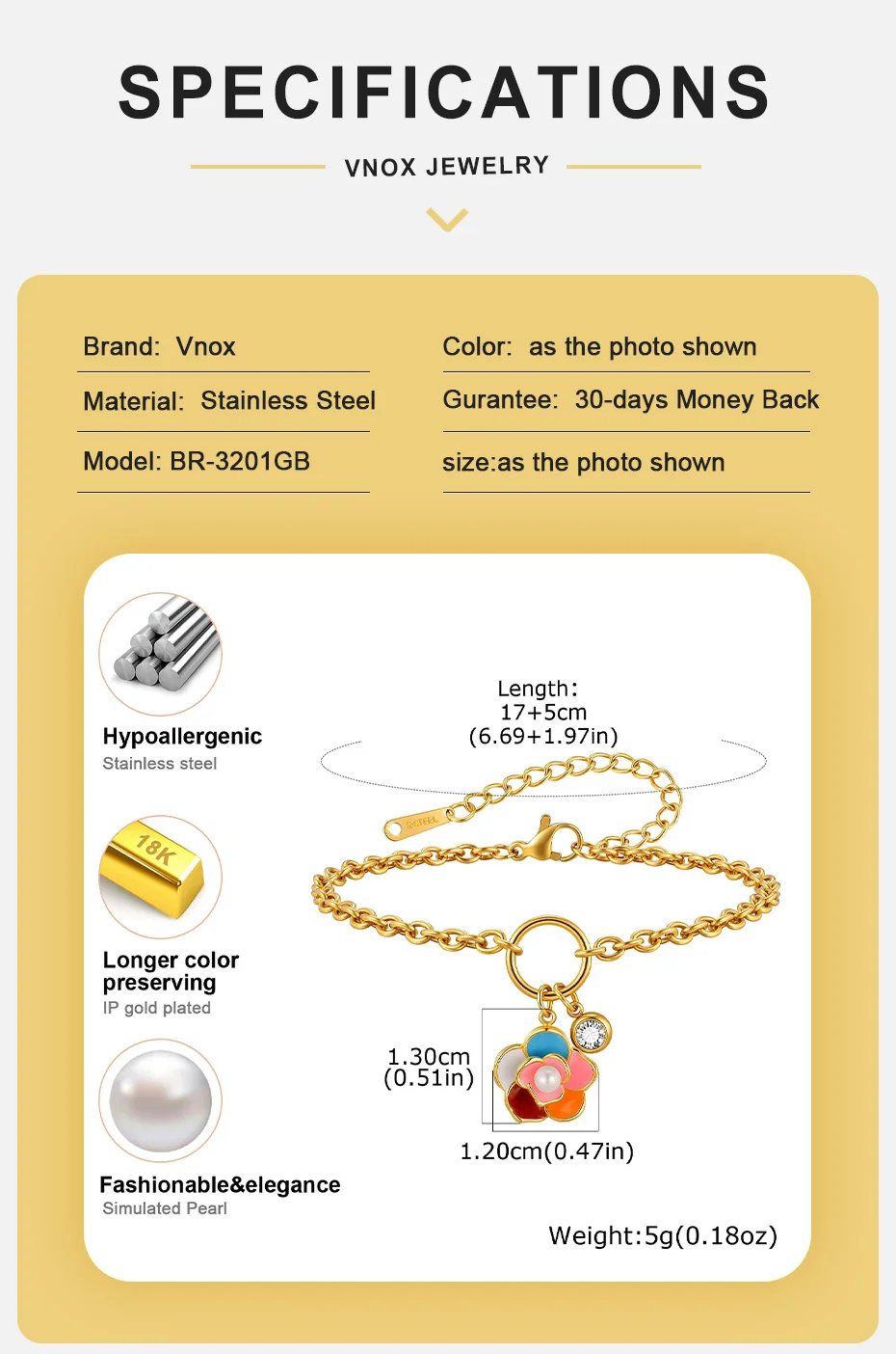 Vnox Exquisites Emaille-Armband mit bunten Blumen und Anhänger-Halskette für Damen, vergoldeter Blumenschmuck, trendige elegante Geschenke für Partys – Detail 4
