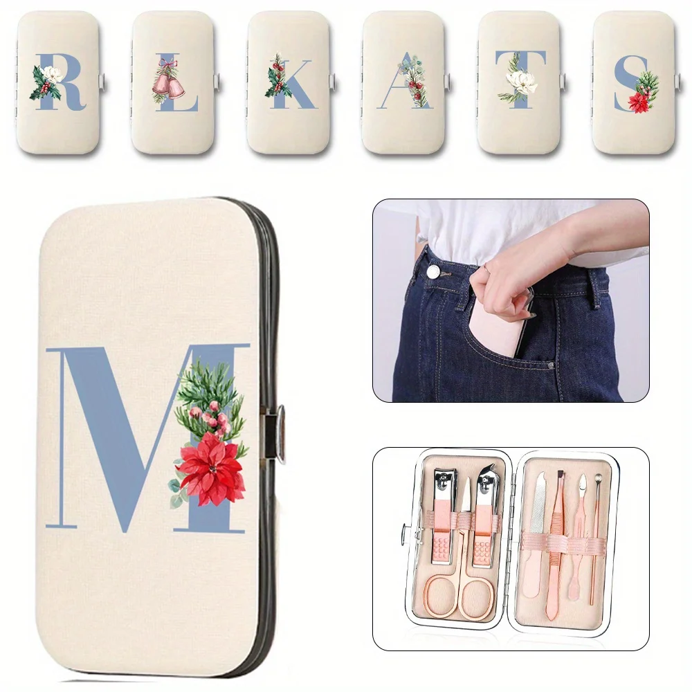 

7pcs Multifunctional Nail Clippers Set with Storage Box Professional Foot Care Set Stainless Steel Tool Blue Letter Pattern