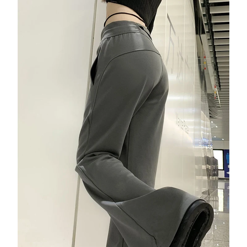 Korean Micro Flare Pants Women Draping Slim High-Waisted Streetwear Solid Harajuku Y2K Sweatpants Fashion Loose Casual Trousers