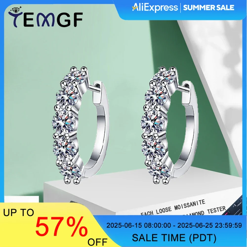 

TEMGF Moissanite Studs Full Round Cut S925 Pure Silver Earrings 18K Plated for Women Fashion Sparkling Daily Date Fine Jewelry