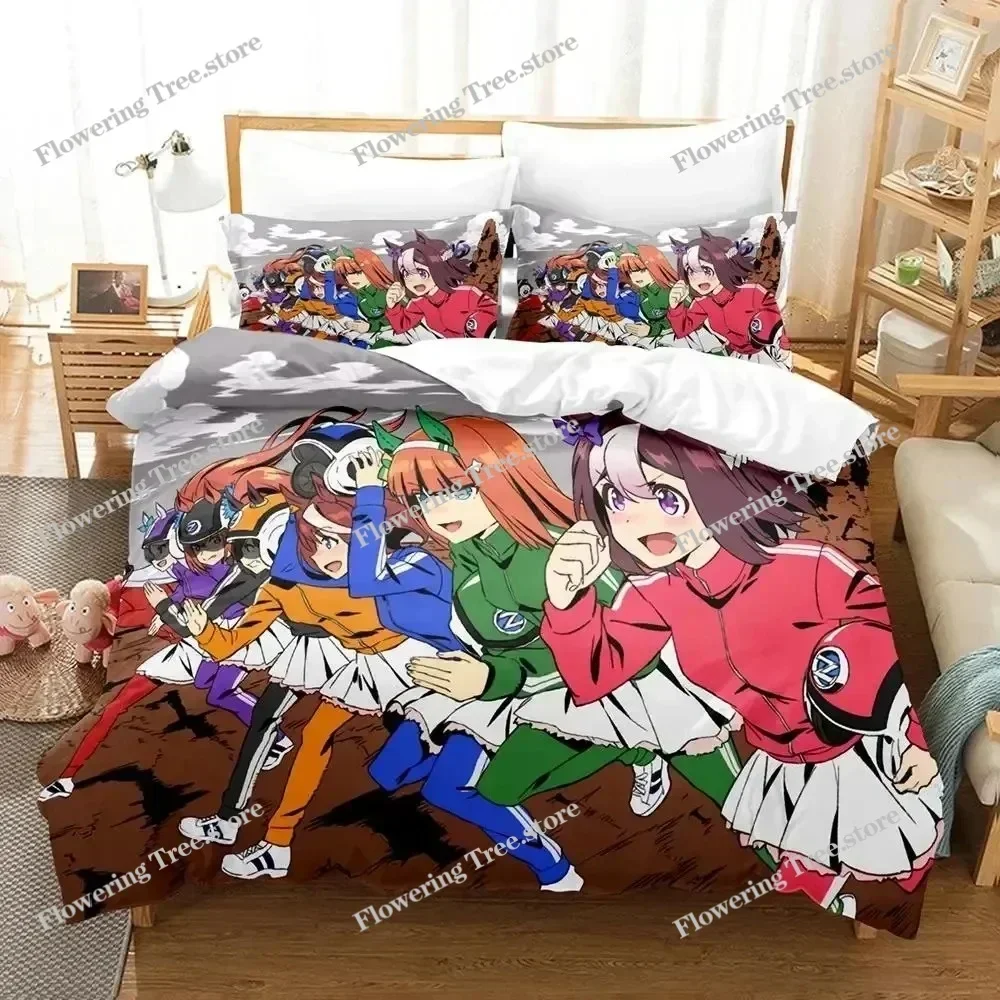 Anime Uma musume Pretty Derby Bedding Set Duvet Cover Bed Set Quilt Cover Pillowcase Comforter king Queen Size Boys Adult029FQH