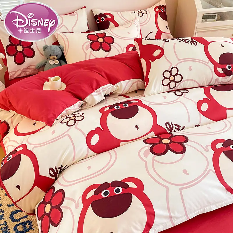 Disney Washed Bedding Set 4 Pcs Set Stitch Thin Quilt Cover 2 Pillowcases Flat Sheet Winnie the Pooh Four Seasons Universal