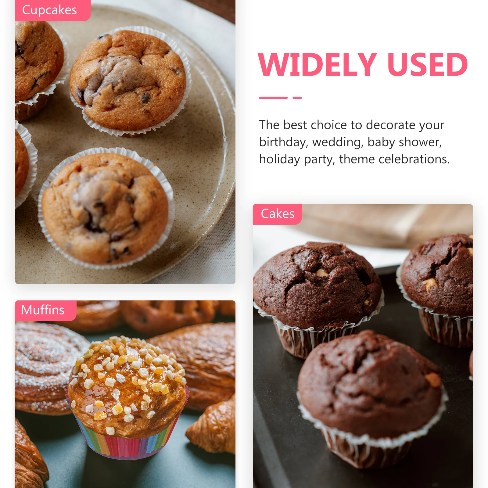 

500pcs Cake Cups Baking Supplies Paper Muffin Liners Wrapping Heat Resistance Disposable Cupcake Holders Practical For Birthday