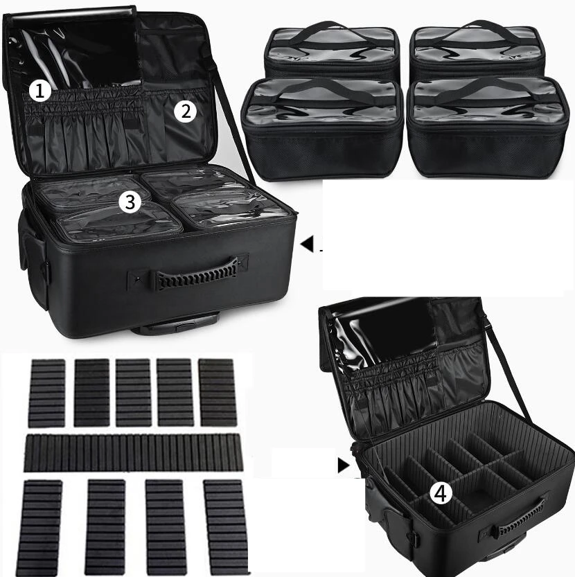 Trolley professionale da donna Valigia per trucco Trolley per artista Trolley per cosmetici con ruote Borsa per trucco Trolley per trucco con ruote