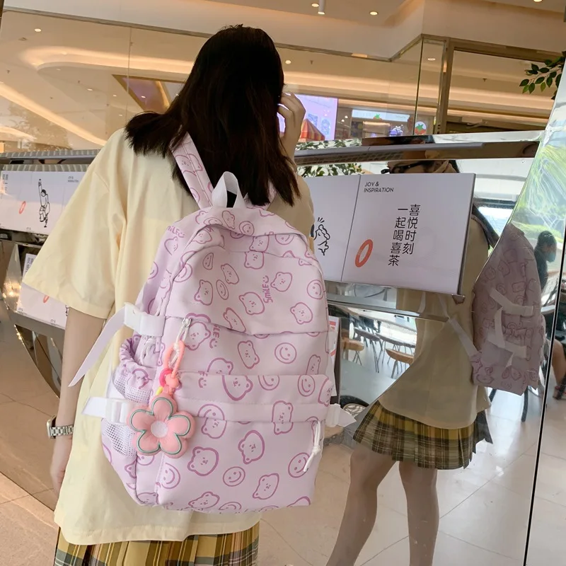 Schoolbag FEMALE college birthday Department leisure campus backpack Bear print fashion fashion travel backpack computer bag