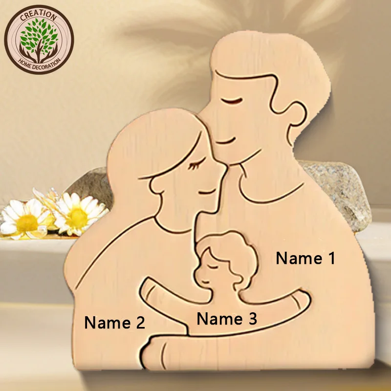 Art Puzzle Personalized Family Laser Carving Name Wooden Decorations Family Father Mother Thanksgiving Gift New Year Gift