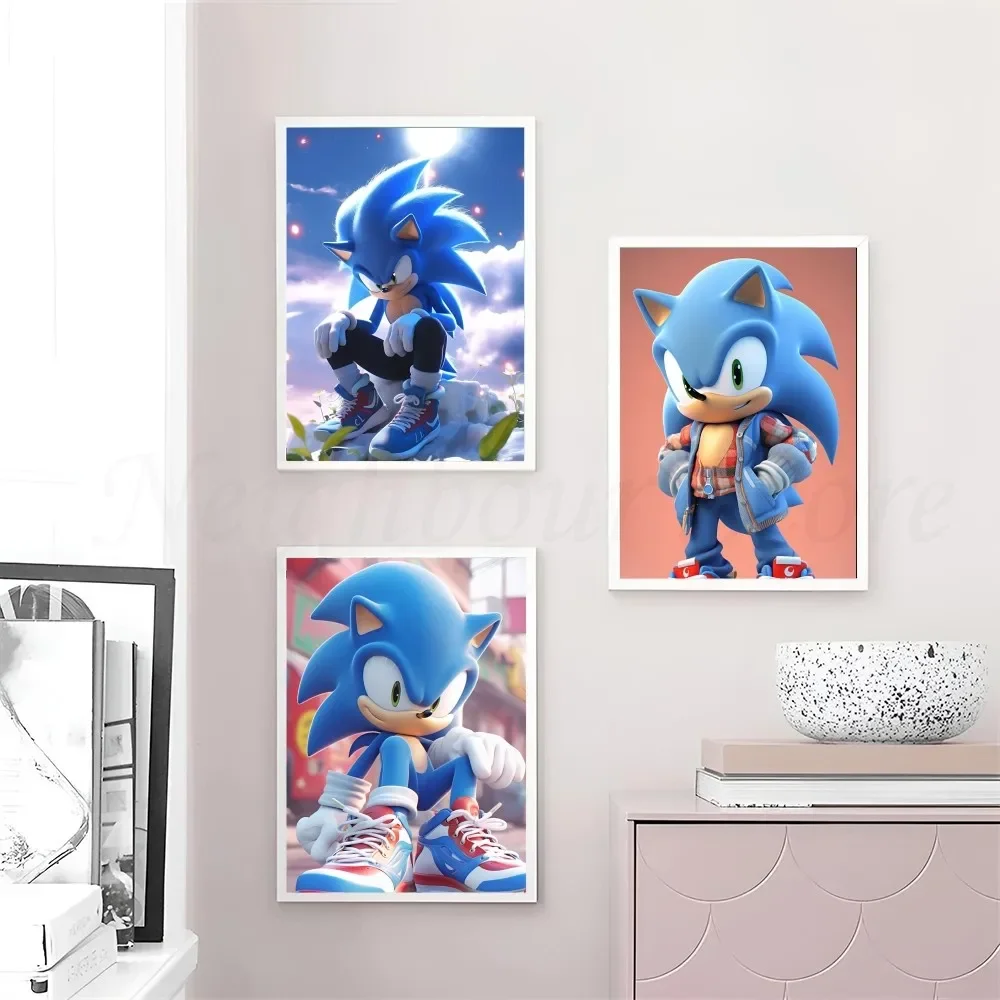 Pegatinas de póster de The Hedgehog Sonics, murales de pared artísticos, decoración de sala de juegos, regalos, pintura Kawaii HD, coches de gato, 1