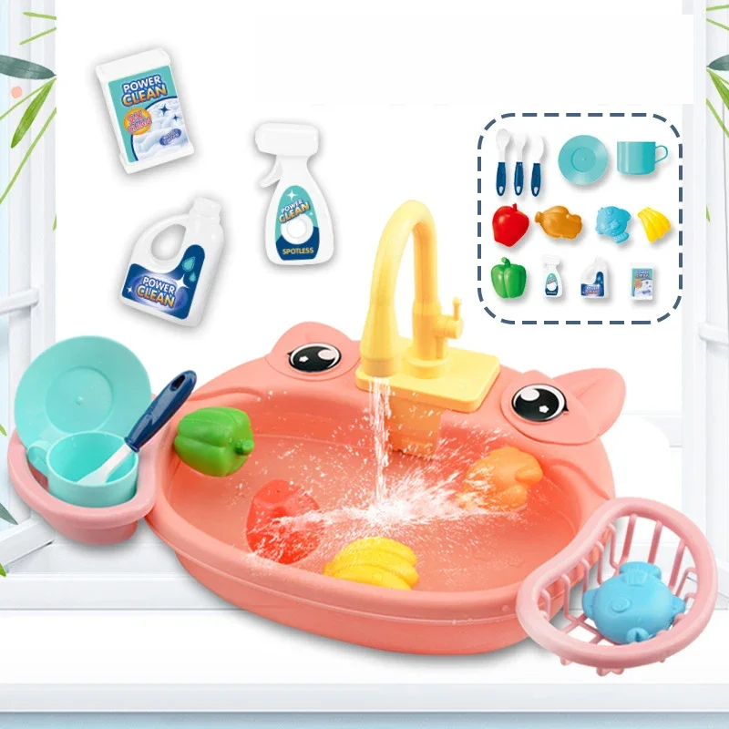 Kids Kitchen Sink Toys Simulation Electric Dishwasher Mini Kitchen Food Pretend Play House Toy Set Children Role Play Girl Toys