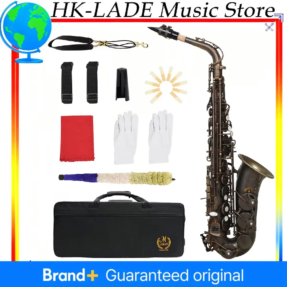 

Alto Saxophone Professional Bronze Bend Eb E-flat Alto Saxophone Sax Shell Key Carve Pattern with Case Gloves Straps Brush